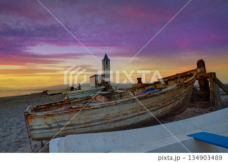Cabo de Gata in San Miguel Beach Salinas church Cabo de Gata in San Miguel Beach Salinas church 134903489