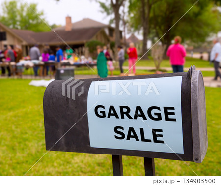Garage sale in an american weekend on the yard 134903500