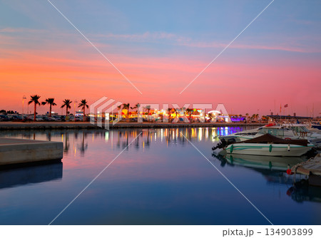 Denia port sunset in marina at Alicante Spain Denia port sunset in marina at Alicante Spain 134903899