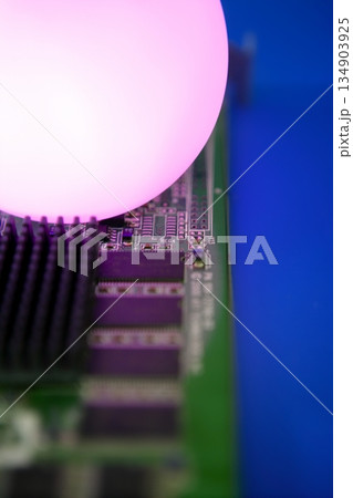glowing light sphere technologic electronic circuit 134903925