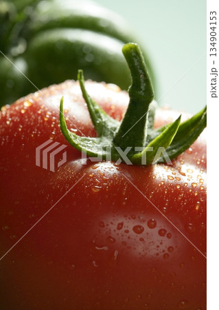 Two color tomatoes, green and red variety 134904153