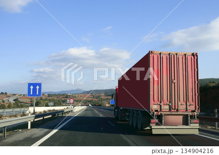 Heavy transportation truck lorry on a road  134904216