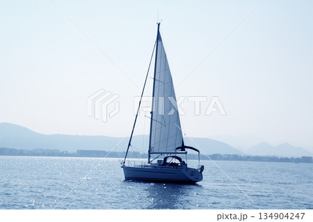 sailboat sailing in blue mediterranean sea sailboat sailing in blue mediterranean sea 134904247