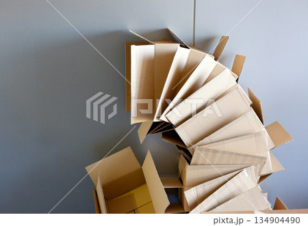 carton open boxes stacked on curved circle shape carton open boxes stacked on curved circle shape 134904490
