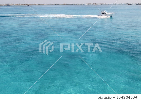 Blue turquioise Caribbean sea fishing boat Blue turquioise Caribbean sea fishing boat 134904534