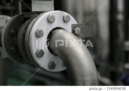 Industrial pipe connection, factory plant Industrial pipe connection, factory plant 134904636