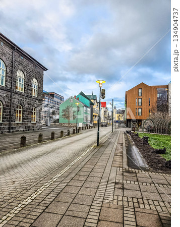 Quiet City Street with Modern and Historic Architecture 134904737