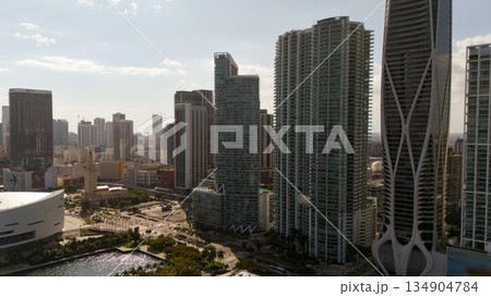 Aerial view of Miami city center with modern skyscrapers Aerial view of Miami city center with modern skyscrapers 134904784