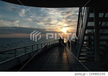 sunset views at sea from the deck of a cruise ship sunset views at sea from the deck of a cruise ship 134905145