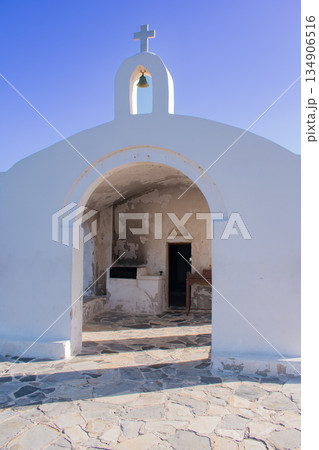 Iconic seaside chapel: the small church of Agios Nikolaos standing on a pier in Georgioupoli, Crete Iconic seaside chapel: the small church of Agios Nikolaos standing on a pier in Georgioupoli, Crete 134906516