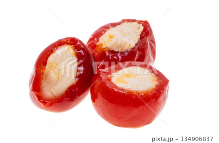 Red pepper stuffed with cheese isolated 134906837