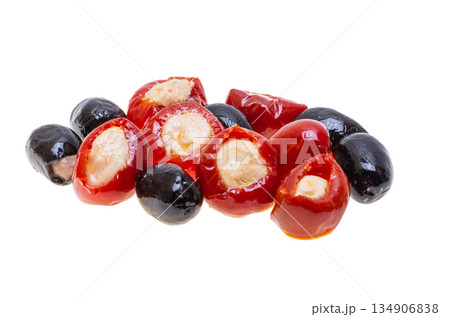 Red pepper stuffed with cheese isolated 134906838