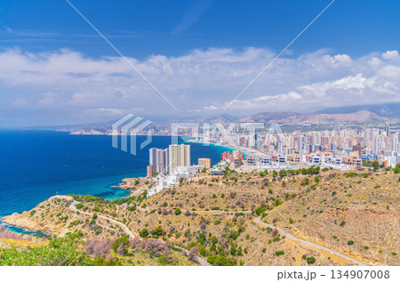 Benidorm cityscape, aerial panoramic view of Benidorm city centre Benidorm cityscape, aerial panoramic view of Benidorm city centre 134907008