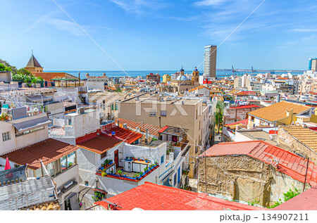 Aerial panoramic view of old town Alicante 134907211