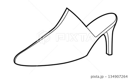 Mule shoe women single sketch. Open back mid heel shoe city walk, creative office, relaxed wardrobe. Technical fashion 134907264