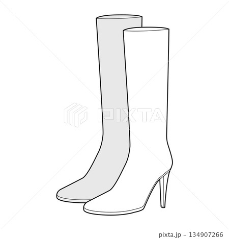 Classic stiletto knee-high shoes women sketch pair. Smooth shaft with refined heel for winter collection, fashion 134907266