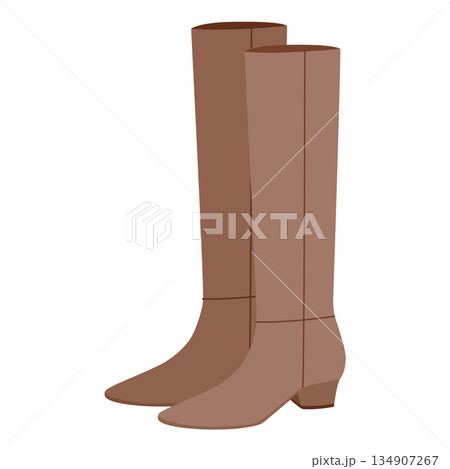 Brown classic block heel knee-high boot women flat pair. Smooth shaft with stacked heel for, warm season. Technical Brown classic block heel knee-high boot women flat pair. Smooth shaft with stacked heel for, warm season. Technical 134907267