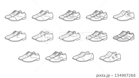 Mens dress shoes line art set. Oxford derby brogue wingtip spectator, balmoral blucher buck dress shoe monk strap Mens dress shoes line art set. Oxford derby brogue wingtip spectator, balmoral blucher buck dress shoe monk strap 134907268