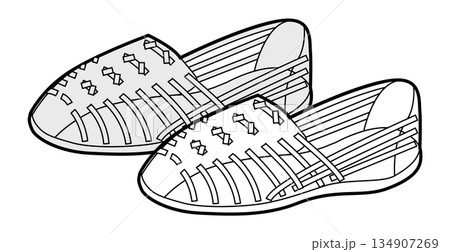 Huarache fisherman sandal shoe women sketch pair. Transparent cage strap sandal for pool beach casual outfit. 134907269