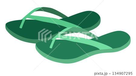 Green flip flop sandal shoe women flat pair. Classic thong beach footwear for resort hotel pool. Technical fashion Green flip flop sandal shoe women flat pair. Classic thong beach footwear for resort hotel pool. Technical fashion 134907295