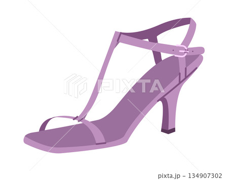 T bar sandal women purple heel flat. Strappy dress footwear for party, ceremony, garden event, vacation outfit.  134907302