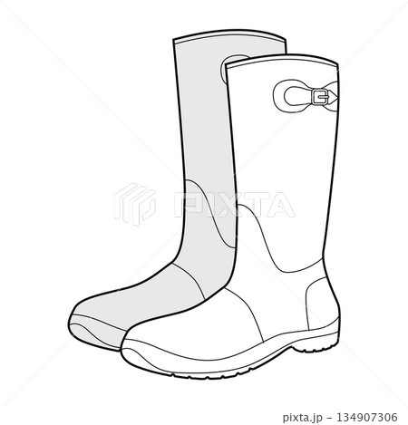 Buckle rubber rain boot women sketch pair. Waterproof with side buckle for rainy day, garden work activity. Technical  134907306