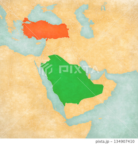 Map of Middle East - Saudi Arabia and Turkey 134907410