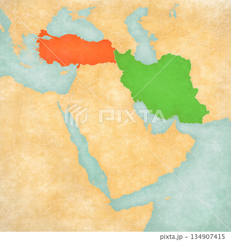 Map of Middle East - Turkey and Iran 134907415