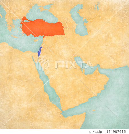 Map of Middle East - Turkey and Israel 134907416