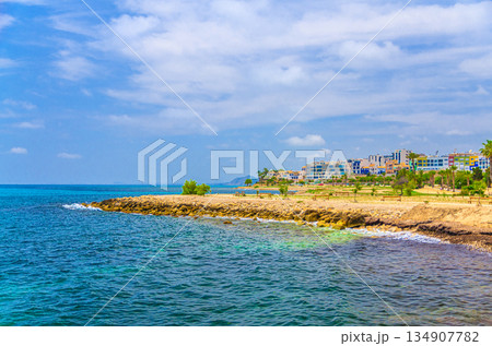 Coastline of Costa Blanca coast of Mediterranean Sea with Platja de la Mallaeta beach 134907782