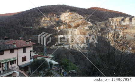mountains with marble quarries in Botticino in northern Italy mountains with marble quarries in Botticino in northern Italy 134907954