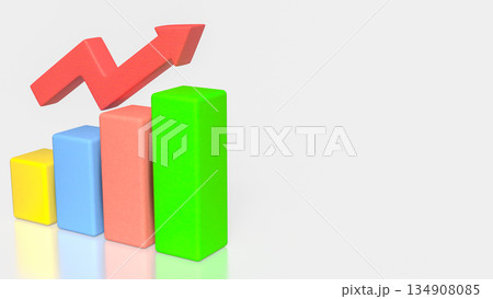 Business Performance Growth Concept with Colorful Bar Chart and Rising Arrow 3d render. 134908085