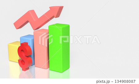 Business Revenue Growth Concept with Dollar Symbol Bar Chart and Rising Arrow 3d render. 134908087