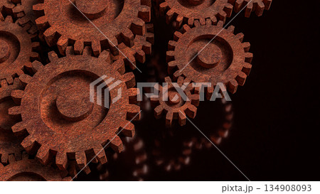 Rusty Industrial Gears Concept Showing Mechanical Systems and Aging Machinery 3d render. 134908093