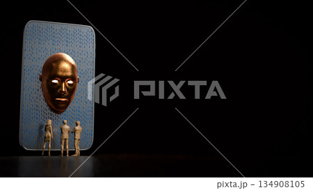 Human Interaction with Artificial Intelligence on Smartphone Screen 3d render. Human Interaction with Artificial Intelligence on Smartphone Screen 3d render. 134908105