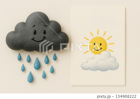 Smiling rain cloud and solar illustration. Smiling rain cloud and solar illustration. 134908222