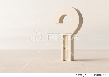 A door in the shape of a question mark. Space for text. 134908243