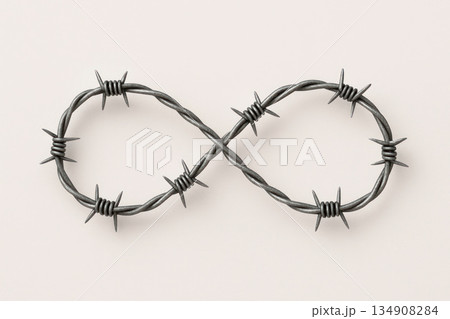 Barbed wire in the shape of an infinity sign. Barbed wire in the shape of an infinity sign. 134908284