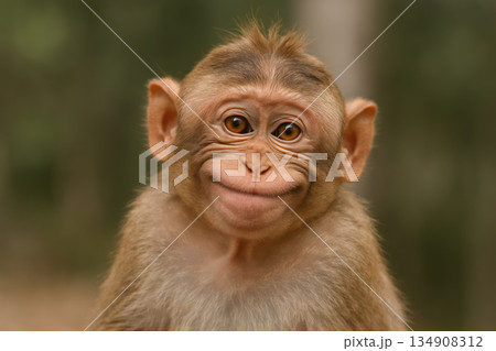 Smiling monkey on a blurred background. 134908312