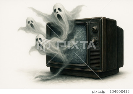 Ghosts fly out of an old TV. Ghosts fly out of an old TV. 134908433