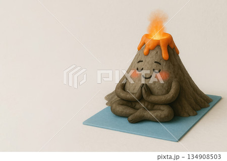 Erupting volcano in lotus position with closed eyes. Space for text. Erupting volcano in lotus position with closed eyes. Space for text. 134908503