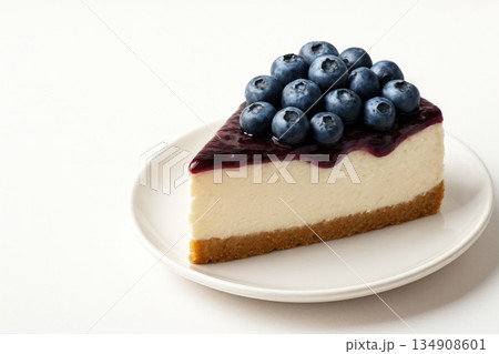 A piece of blueberry cheesecake. Space for text. 134908601