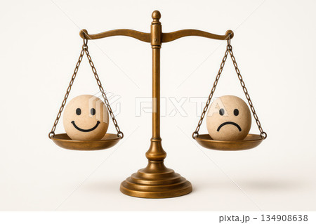 Libra with two faces of joy and sadness. 134908638