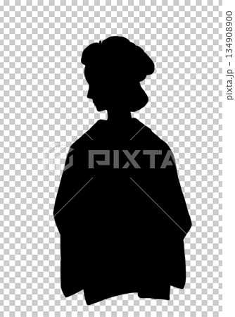 日本髪の着物女性の後ろ姿(シルエット・黒) 日本髪の着物女性の後ろ姿(シルエット・黒) 134908900