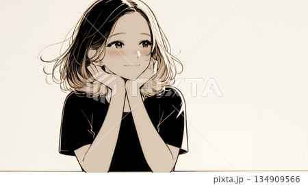 会議で発表している男性に魅了され、新しい恋の予感を抱いた若い女性（シンプルな色使い）