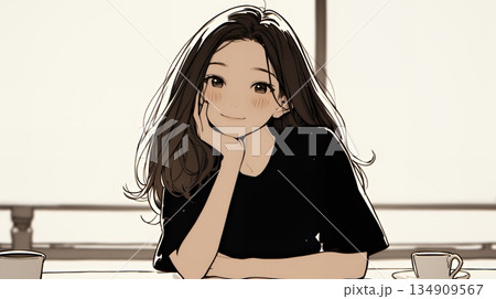 会議で発表している男性に魅了され、新しい恋の予感を抱いた若い女性（シンプルな色使い）