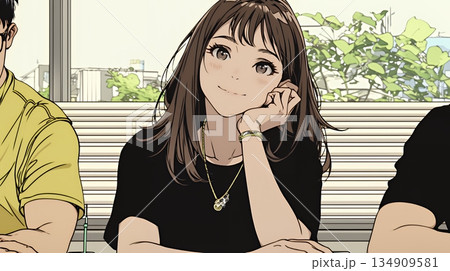 会議で発表している男性に魅了され、新しい恋の予感を抱いた若い女性