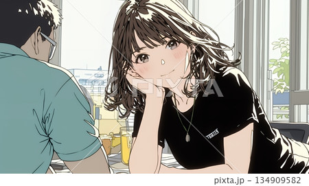 会議で発表している男性に魅了され、新しい恋の予感を抱いた若い女性