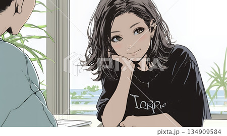 会議で発表している男性に魅了され、新しい恋の予感を抱いた若い女性