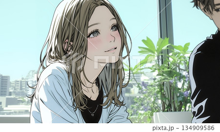 会議で発表している男性に魅了され、新しい恋の予感を抱いた若い女性